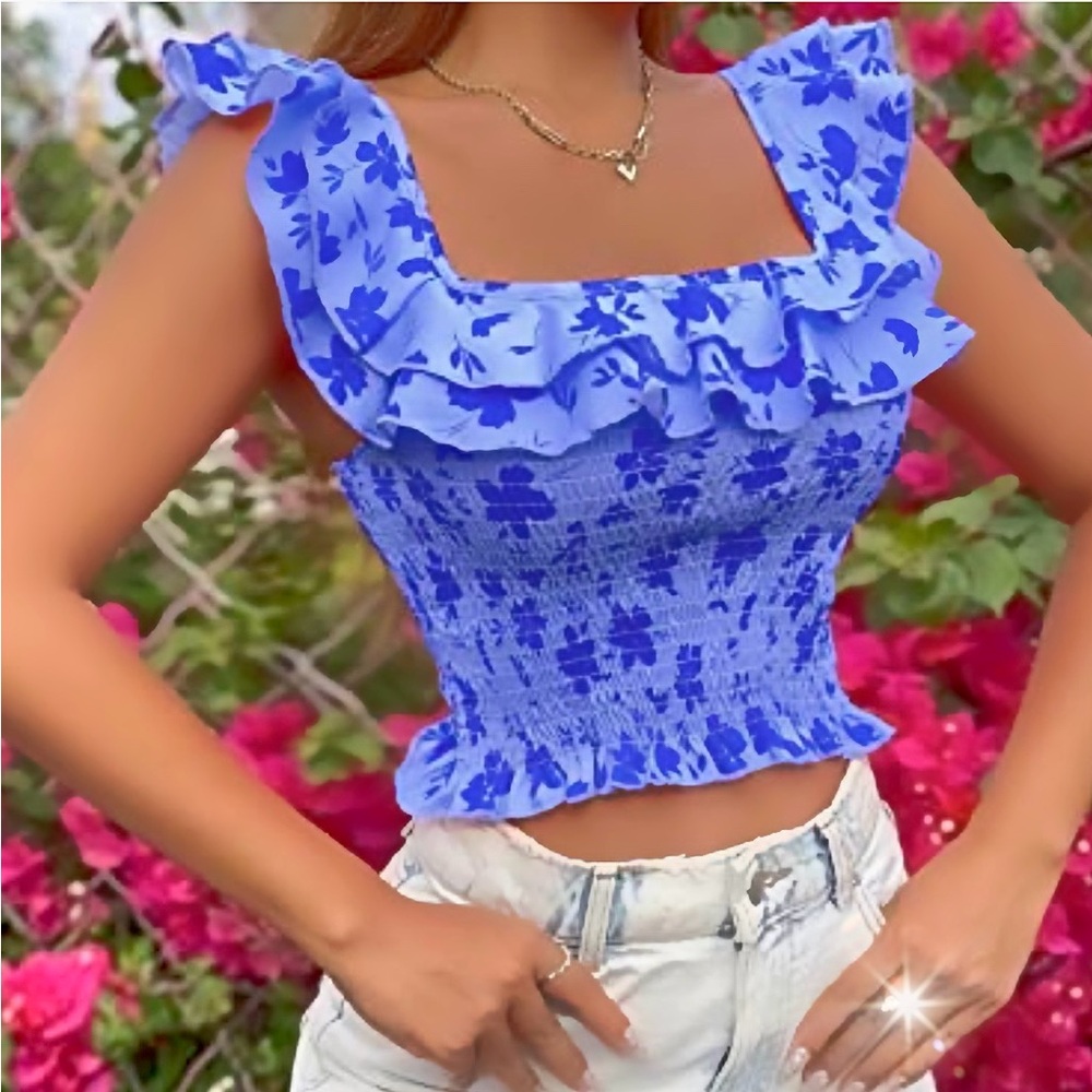 Lavishly Paris Floral Ruffle Tee Tank. - Picture 8 of 16